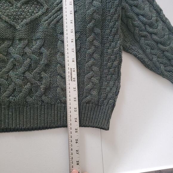 Celtic Country Sweater Mens Medium Green Cable Knit Aran Fisherman Crewneck - Picture 9 of 11